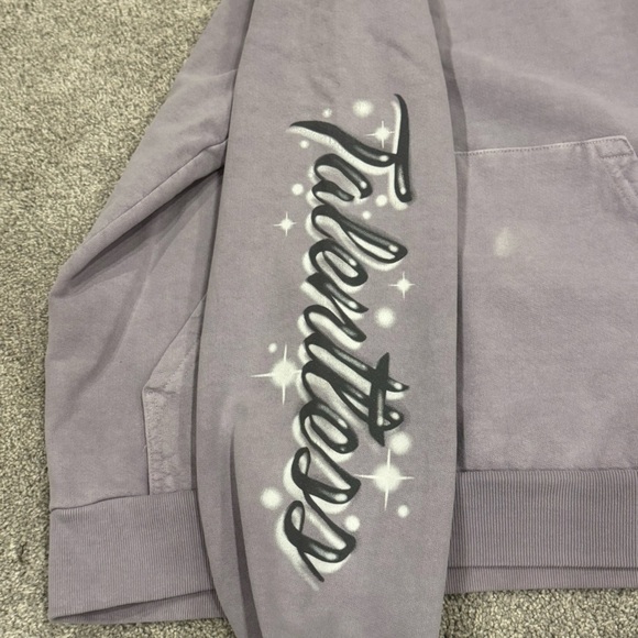 TALENTLESS Women's Purple Rain Pastel Airbrush Logo Sleeve Cotton Hoodie Medium - Picture 5 of 8